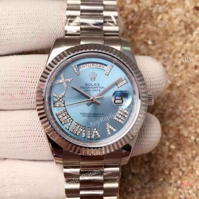 High Quality Copy Rolex Day-Date 40MM Watch MingZhu Movement Blue Diamond Roman Face